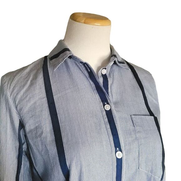 Madewell Oversized Striped Blue Button Down Tunic Long Sleeve Tunic Size Large - Picture 5 of 9